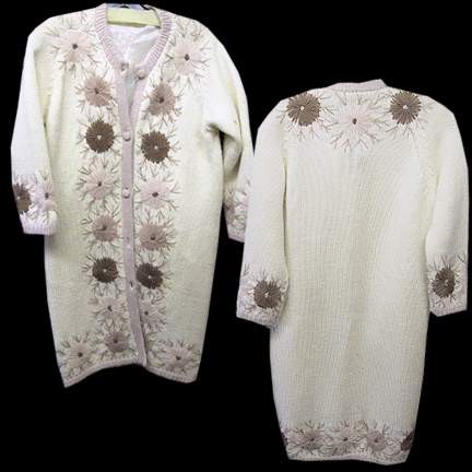 New Arts Company Hong Kong White with large Thread Embroidered Flowers Full Length Sweater Dress