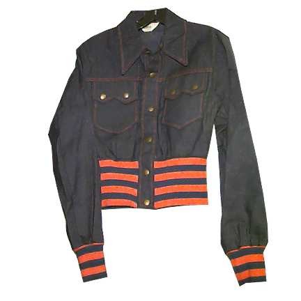 Campus Outerwear Blue Denim with Orange Piping and Orange and Blue Knit Waist and Cuffs Snap Jacket