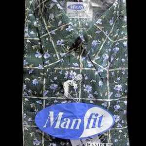 Campus Man Fit Green with White Lattice Blocks with Blue & White Flowers with Package Long Sleeve Deadstock