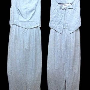 Saks Fifth Avenue Blue Crepe Texture Sleeveless Full Length Dress with Belted Front and Bow Back with Panels at Back