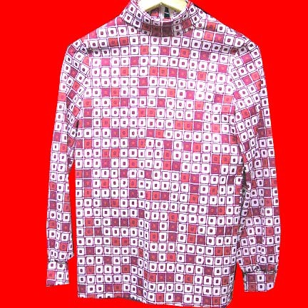 Mod White and Orange block with Purple center and Purple block with Orange center patterned long sleeve zipper back blouse