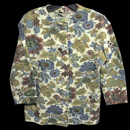 Kio Western Germany White with Fully Covered Multi Color Flowers Woman's Cardigan with Real Pearline Shell Buttons