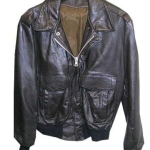 Brown Bomber Jacket with large Flap Pockets with Side Slit Pockets on Them