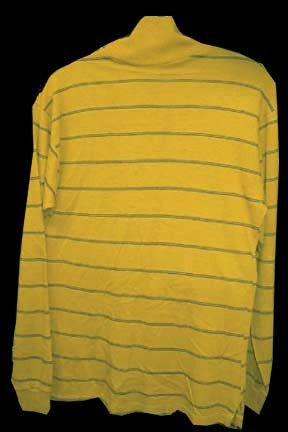 Reiss Mustard Gold with 2 Blue Line Horizontal Classic Straight Waist Long Sleeve with Slight Turtle Neck