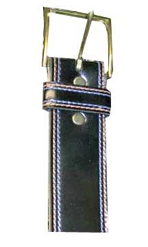 Shiny Black with Blue and Orange Line Edge Stitching Belt