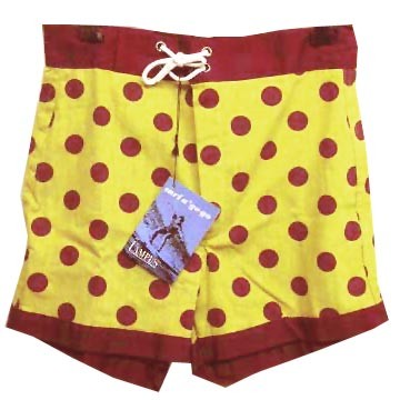 Campus Red Waist with Yellow with Red Polka Dots "Surf a' Go Go Shorts or Bathing Suit with Tag with Surfer Terms