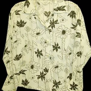 Arnel Crepe White with White and Black Flowers with Reverse Images Long Sleeve