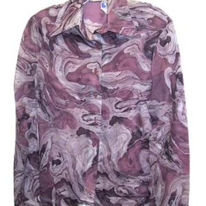 Mardi Modes Grey to Tones of Rust and Purple Swirled Pattern Long Sleeve