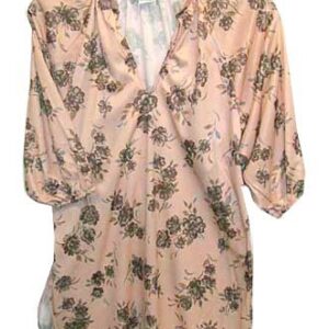 In Touch Peach with Brown Tones Groups of Scattered Flowers Collar Less V Neck Peasant Style Blouse