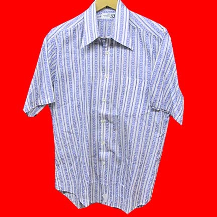 The Male Individualist White with vertical pattern of Blue snowflakes alternating with dotted bars short sleeve shirt