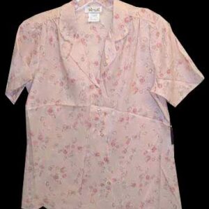 Rhoda Lee Sheer Peach with Brown and Blue Squiggles with Orange Blobs Short Sleeve
