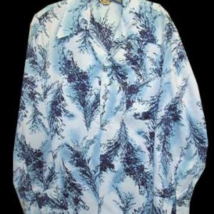 Triumph of Cal White with Sponges Light Blue with Overlay of Blue and Light Blue Green Stalks Hawaiian Market Long Sleeve
