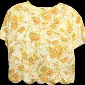 Majorette White with Batik Gold with Orange and Yellow Flowers and Green Leaves Short Sleeve Blouse