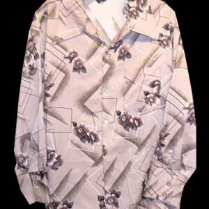 Victory of California Tan with Black and White Skewed Squares and Brown Flowers Hawaiian Market Long Sleeve