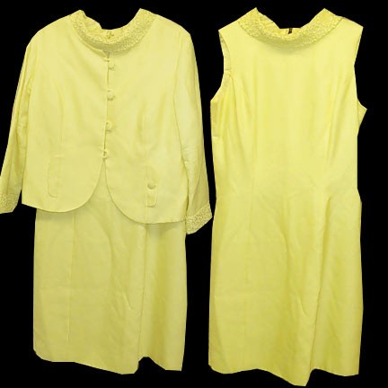 Yellow Full Length Dress with Curly Q Raised Neck Design with Matching Jacket with Cuff Design