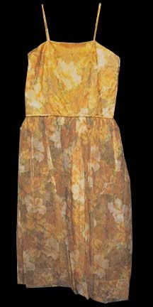 Gold Brown and Yellow Tone Flowers 50's Strap Dress