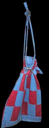 Blue and Red Leather Rectangular Pattern with Tassel Bottom Draw String Bag