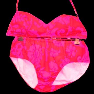 Made in Hawaii Orange Red with Neon Pink Blooms on Branches Bikini
