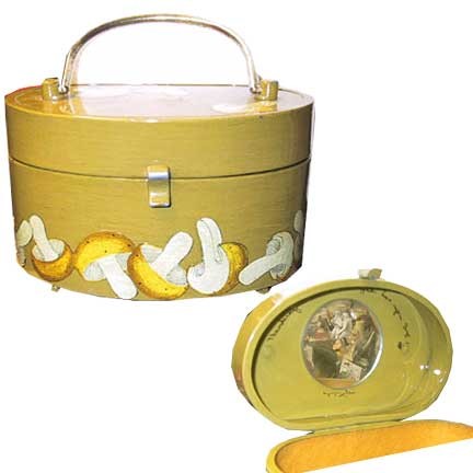 Miki Gold Metal Round Box Purse with Applied Mushrooms Hand Crafted and Signed Purse