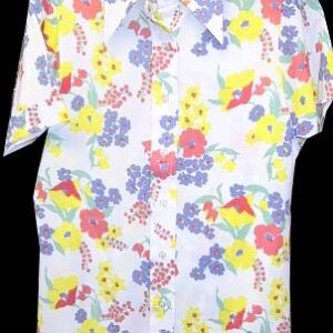 Dayne Taylor White with Multi Color Flowers with Green Leaves Short Sleeve