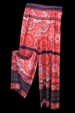 Tannerway By Melba Hobson Orange with White and Black Amoebas and Blue Stripping Super Bell Lounge Slacks