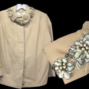 Tailored Girl Camel Hair with Bead and Cloth with Outline in Bugle Beads Floral Neck Work Waist Jacket