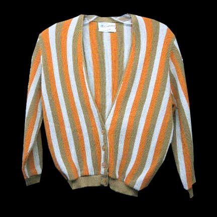 Canterbury Orange Brown and White Vert Stripe Cardigan Button Front Sweater