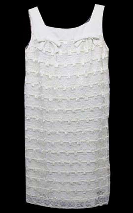 Petites By Suzy White Lace Covered 20s Look Flapper Style Halter Dress with Double Bow Straight Neck Pieces