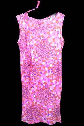 Queen's Way Mod Pinks Purple White Etc. Petals Sleeveless Slip Dress with Matching Belt