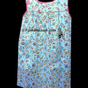 Wash and Wear Light Blue with Red Trim and Various Color Amoebas and Flowers on Stems Sleeveless House Dress
