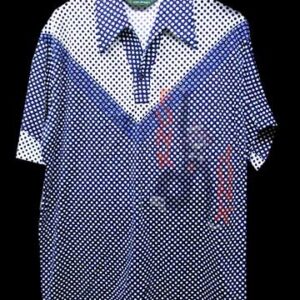 Van Heusen Blue and White Reverse Color Dot Pattern with Wedge Design Chest Short Sleeve