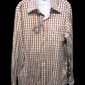 Burlap Look with Paired Squiggles in Rust and Brown Vertical Pattern Long Sleeve