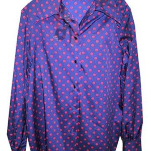 Le Soft Shirt Blue with Red Polka Dots Long Sleeve Blouse