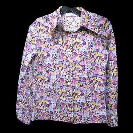Bobbie Brooks White with Fully Covered Multi Color Overlapping Flowers Long Sleeve Blouse