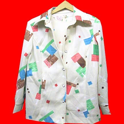 Sportables Creme with textured look blocks in Orange Brown Green sleeveless blouse with matching jacket or long sleeve top