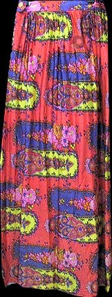 Bright Orange with Multiple Color Psychedelic and Paisley Designs in Neon Colors Full Length Skirt.