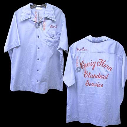 King Louie Blue with Red Stitched Mort Morton with Applied "Craig Flora Standard Service Bowling Shirt