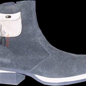 Brutes Black Suede Boot Platform with small Snap Closure Creme Suede Pocket and Alternating Creme and Black Rubber Layer Soles