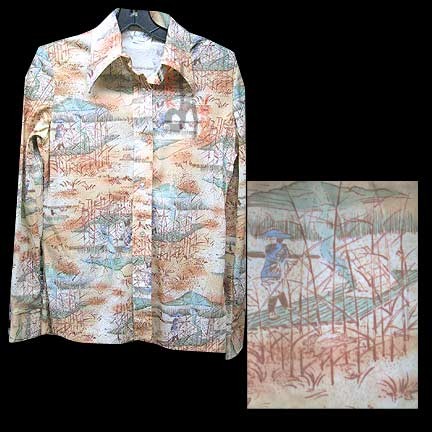 Shirt Accent Asians on Bamboo Rafts Scenic Long Sleeve Blouse
