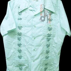 Sir James Italian Design Light Blue Green with Shiny Green and Blue Stitching Guayabera