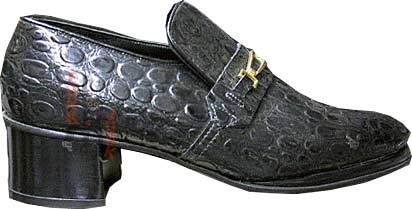 James Pepper Black Faux Deep Snakeskin with Gold Open Ankle Bar Platforms