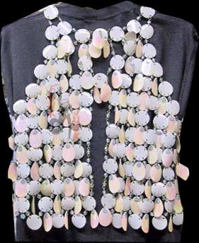 Plastic Albacore Shell Look Pink and White Petals Strung Together with Metal Open Vest