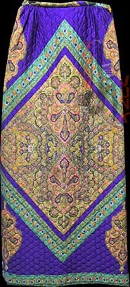 Jovi Purple with Orange Yellow Etc. Paisley Style large Pattern Quilted Full Length Skirt