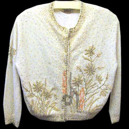 Boutique Originals Off White of Light Yellow with Super Ornate Flower Bed Bottom and Scattered small Bead Accents Beaded Sweater