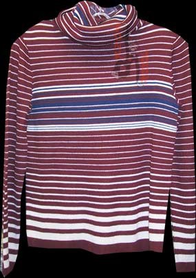 Bronson of California Rust with Varied Horizontal White and Blue Long Sleeve with Huge Over Head Turtle Neck