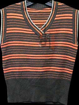 Brown with Neon Orange Solid and Dashed Horizontal Sleeveless Knit Top Vest