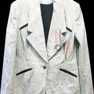 House of Erdrich White with Dotted Brown Next to Black Vert Stripes Double V Collar Womans Jacket