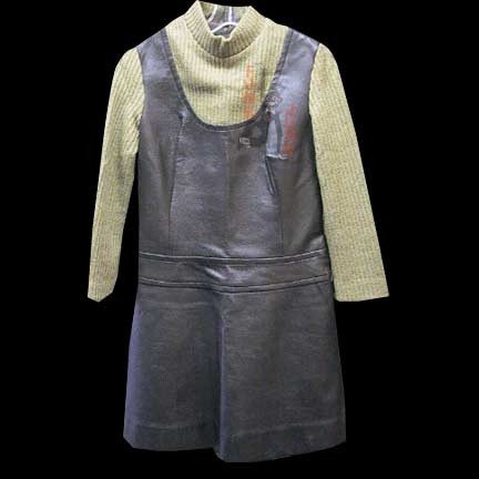 Mademoiselle Mitsukoshi Knit Tan Turtle Neck Sweater Integrated Into Brown Leatherette " Sleeveless " Go Go Dress