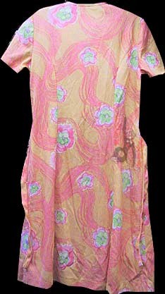 Orange with Swirls of Pink with Pink Flowers with Green Centers Dress with Belt