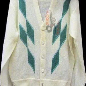 Izod Very Early Pre Alligator Ivory Knit with Pattern of Connected 50's large Green Rhombuses Triangles